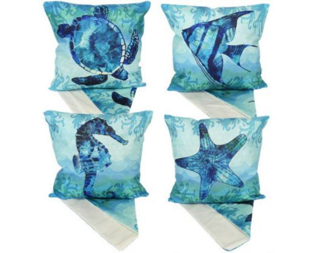 Set of 4 ocean-themed cushion covers, 44 x 44 cm, perfect for beach lovers and enhancing coastal decor.