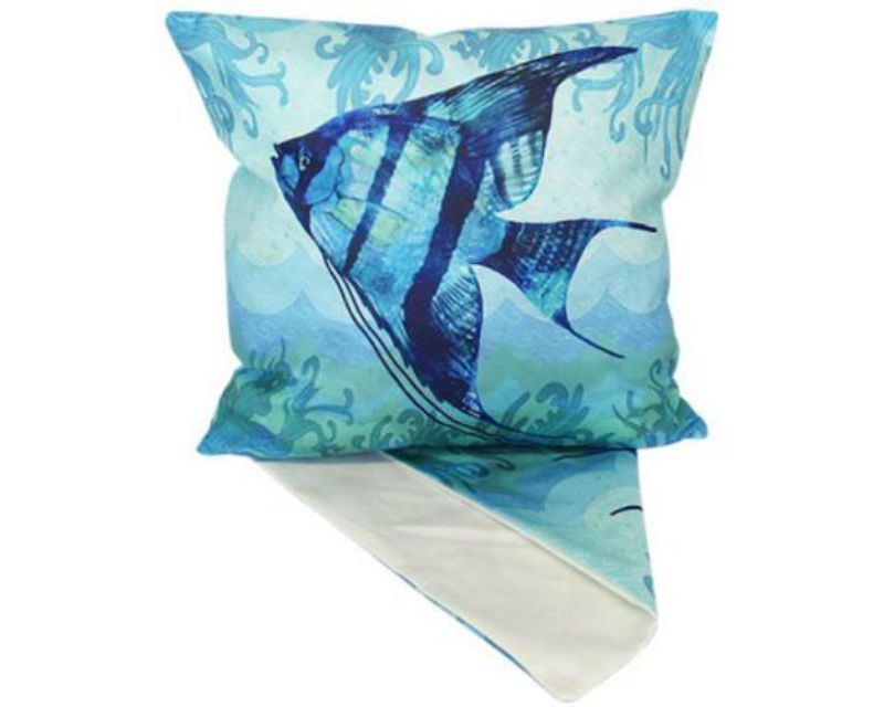 Cushion cover featuring vibrant ocean fish design, perfect for beach-themed decor and cozy living spaces.