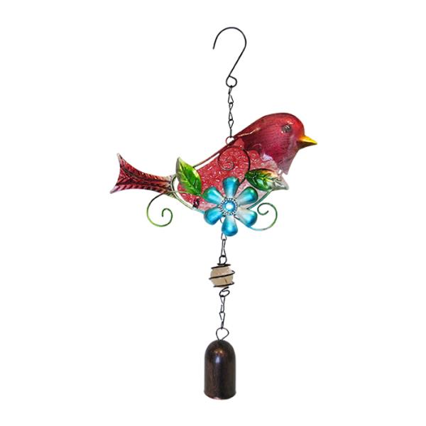 Garden Glass Bird Bell Red