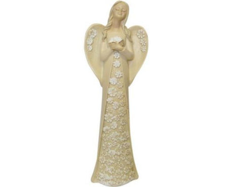 Exquisite resin angel ornament dressed in vibrant florals, standing 20 cm tall, perfect for home decor and gifting.