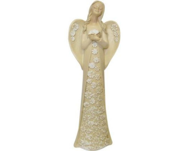 Exquisite resin angel ornament dressed in vibrant florals, standing 20 cm tall, perfect for home decor and gifting.