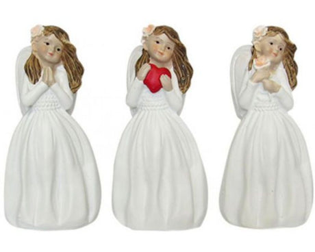 Set of 3 elegant white resin angels, each 10 cm tall, perfect for Christmas décor or serene home accents.