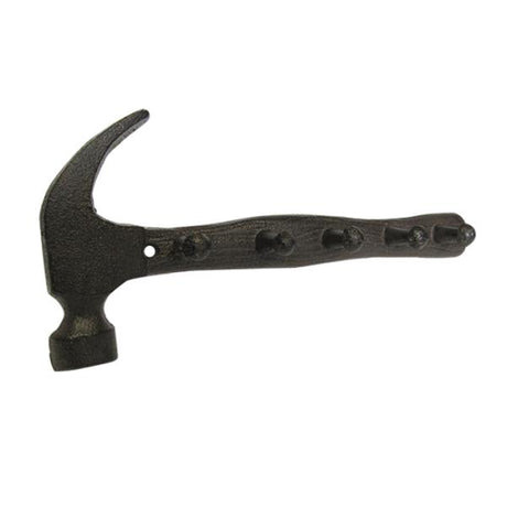 Hammer-shaped cast iron wall hook with five sturdy coat hooks, perfect for organizing and stylish decor.
