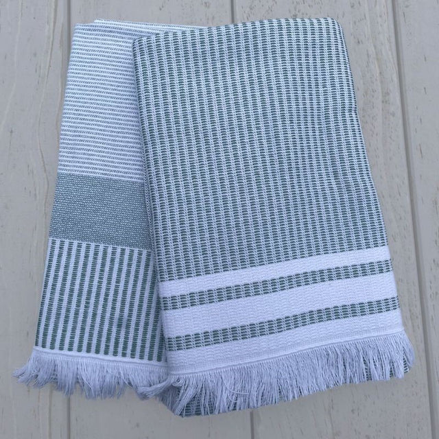 Set of 2 seafoam striped kitchen towels by BAKSANA, crafted from 100% cotton, stylish and OEKO-TEX certified.