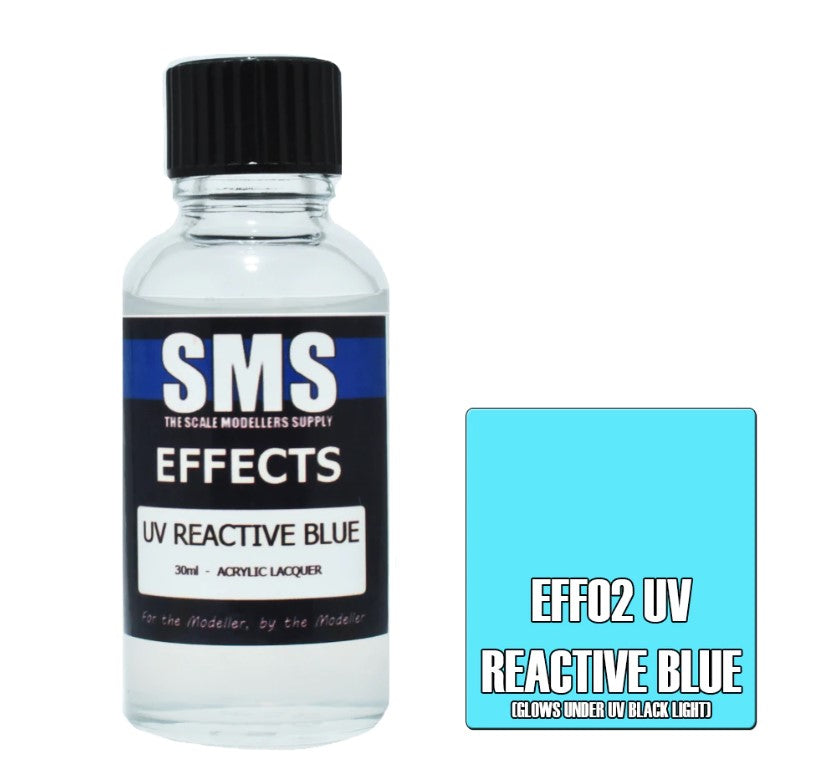 AIRBRUSH PAINT 30ML EFFECTS UV REACTIVE BLUE ACRYLIC LACQUER