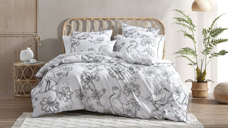 Super King Duvet Cover Set - Egrets Linen by Florence Broadhurst