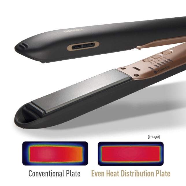 Nanoe Hair Straightener with hydrating technology, 5 temperature settings, and ergonomic design for sleek, frizz-free hair.