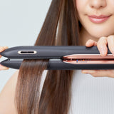 Nanoe Hair Straightener with photo ceramic plates, five heat settings, and ergonomic design for smooth, hydrated hair.