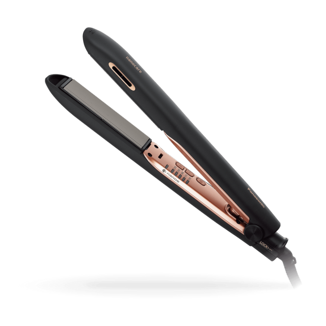 Nanoe™ Hair Straightener features advanced technology for smooth, hydrated hair with five temperature settings and ergonomic design.