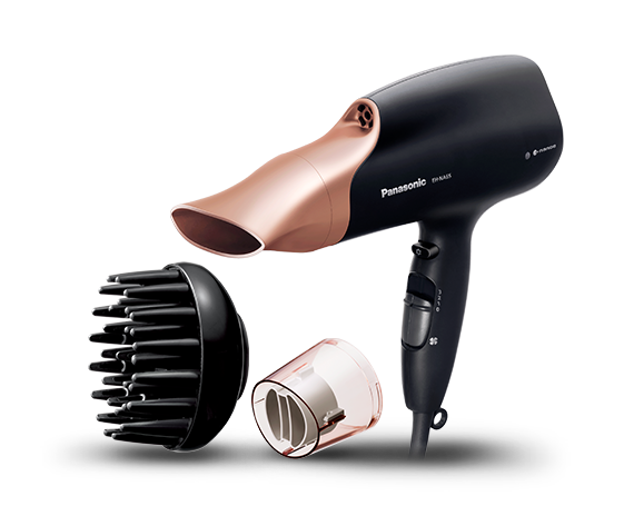 Nanoe Hair Dryer EH-NA65CN765 with 2000W power, moisture-retaining nanoe technology, and multiple settings for custom styling.