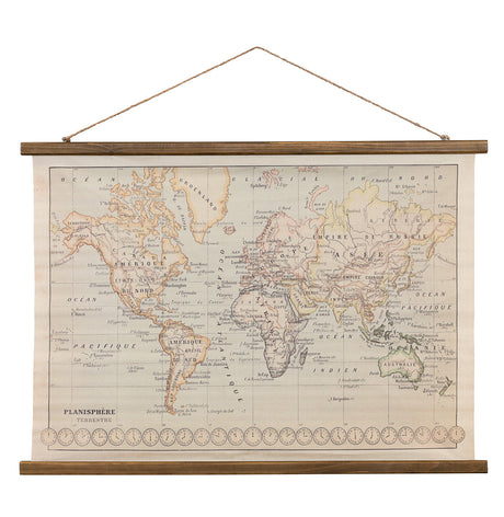 Vibrant 104x89cm canvas world map print, perfect for decor, travel enthusiasts, and educational spaces.