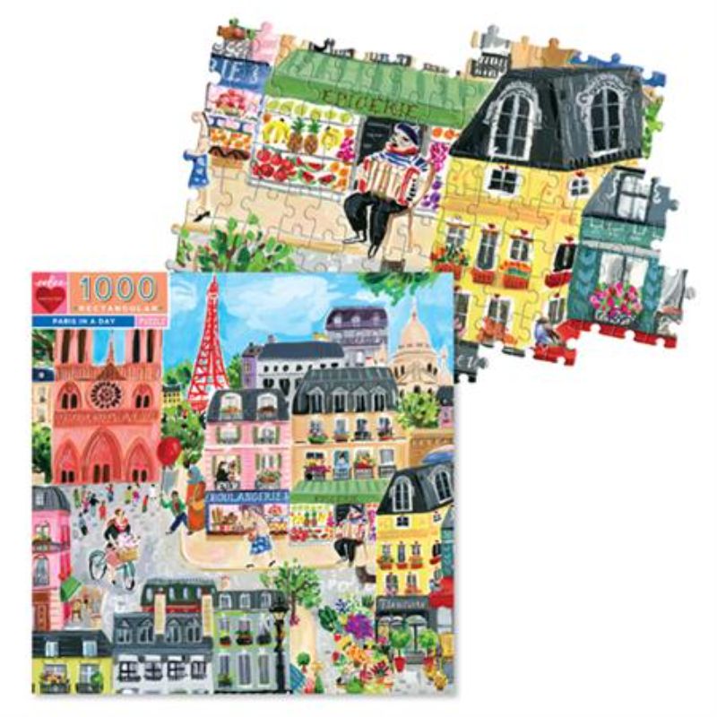 Jigsaw puzzle featuring a picturesque Paris scene, 1000 pieces, designed for mindful relaxation and family enjoyment.