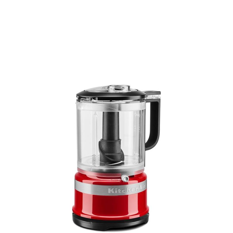 KitchenAid 5 Cup Food Chopper with Whisk in Empire Red, features locking blade, pour spout, and pulse control for versatile food prep.