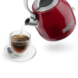 Vibrant Empire Red KitchenAid Artisan Electric Kettle, 1.25L, 1850-2200W, stainless steel with 360° removable base.