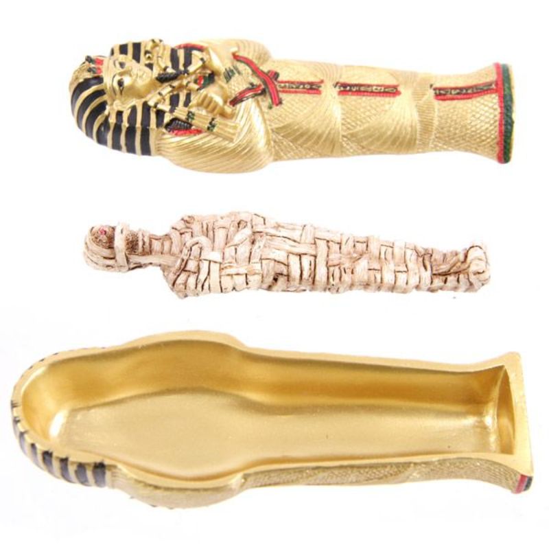 Intricate 13cm sarcophagus ornament with a detailed 11cm mummy, perfect for home decor and Egyptian history enthusiasts.