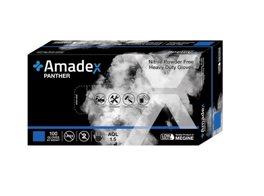 AMADEX NITRILE DISPOSABLE GLOVES BLACK SIZE LARGE 100PCS POWDER FREE PANTHER 100