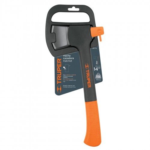 Lightweight 1lb hatchet with a composite handle, heat-treated carbon steel head, and anti-slip grip for easy handling.