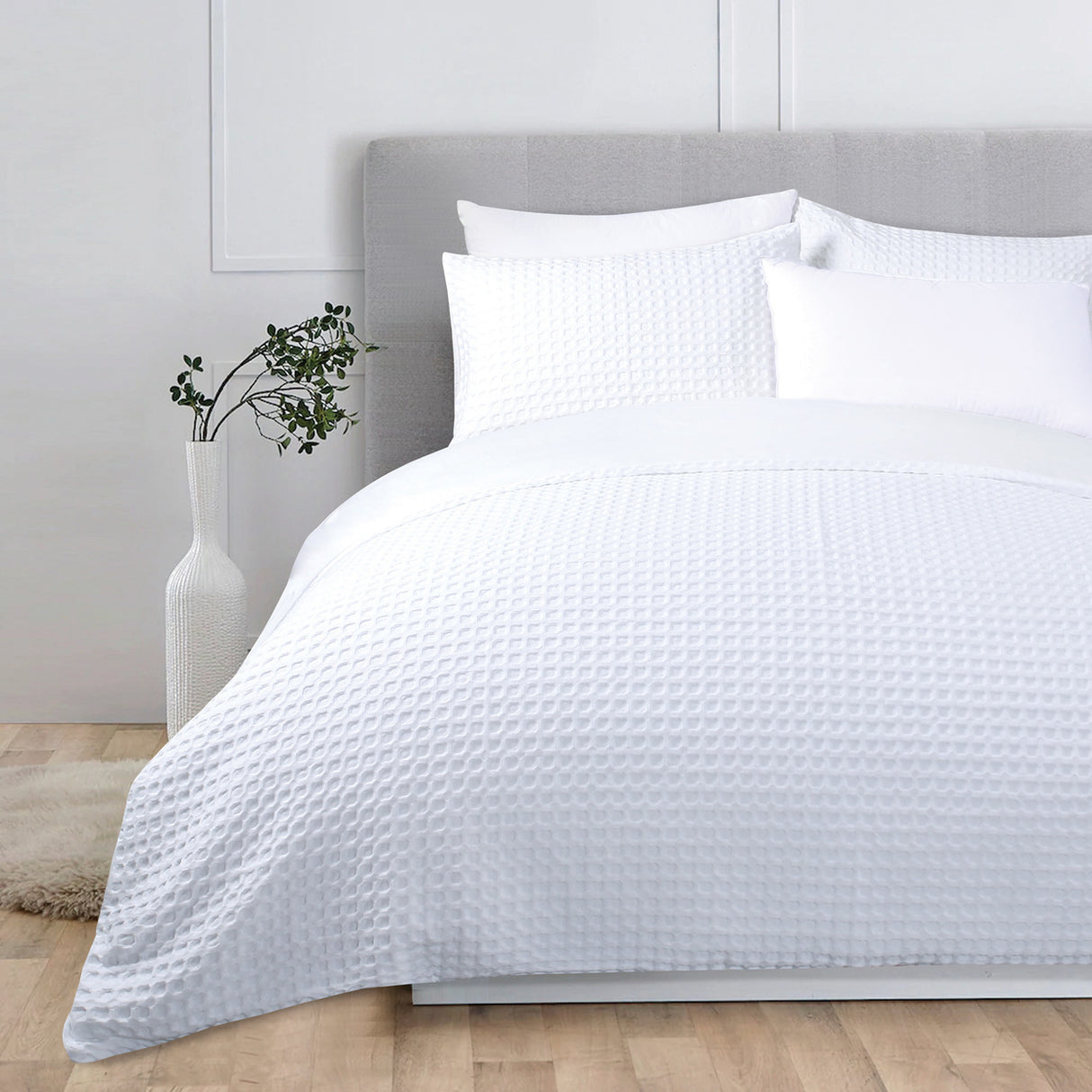 Double/King Single Duvet Cover - Set Waffle (By Eden)  - White - CLEARANCE PRICE