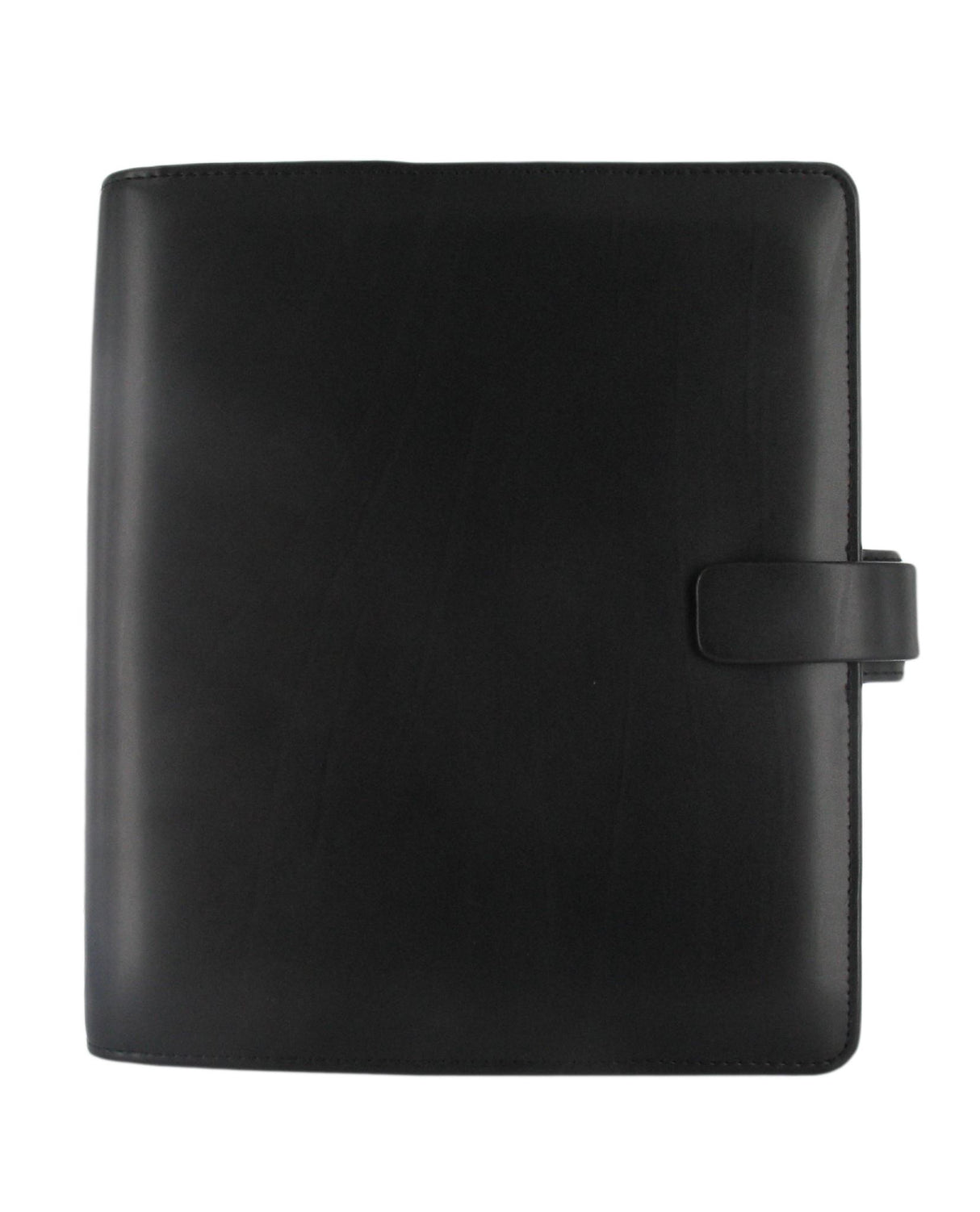 Sleek black A5 Filofax Metropol organiser with faux-leather finish, secure closure, and multiple storage options for efficient planning.