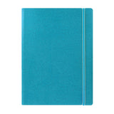 Aqua lined Filofax A4 notebook with a leather-look finish, elastic closure, and flexible, repositionable pages.