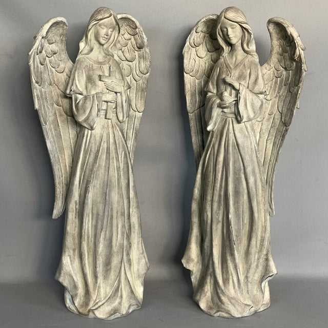 Set of 2 stone look angels, each 45cm tall, perfect for decorative display.