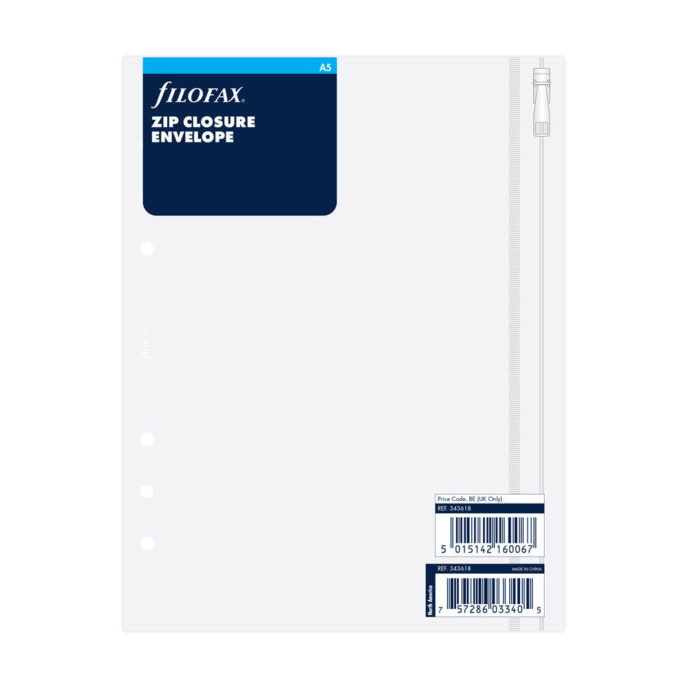 Filofax Accessory Translucent Envelope Zip Lock Closure A5