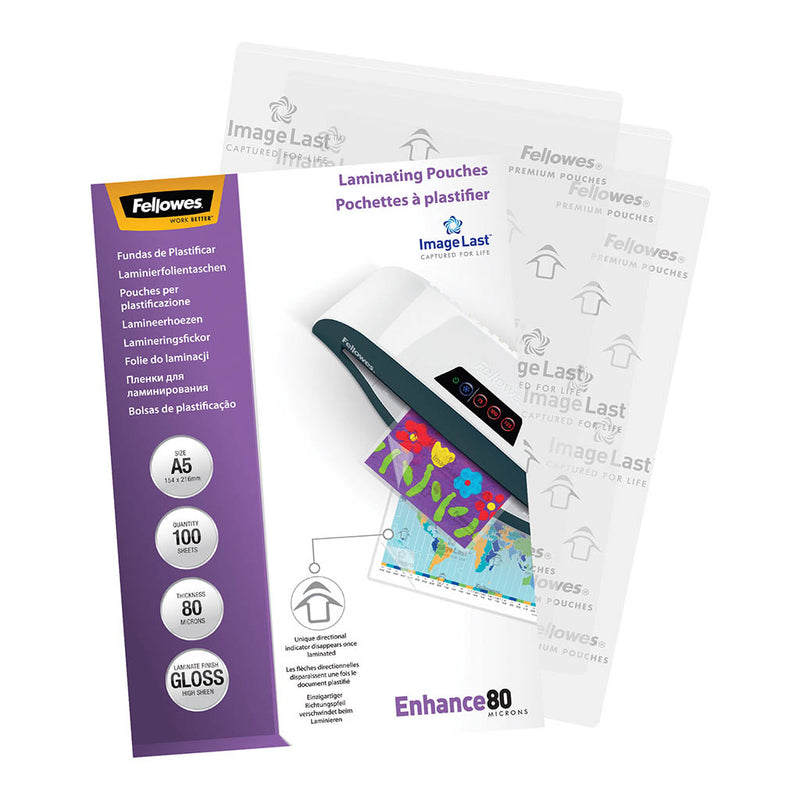Fellowes Laminating Pouches A5 Gloss 80 Micron Pack 100
