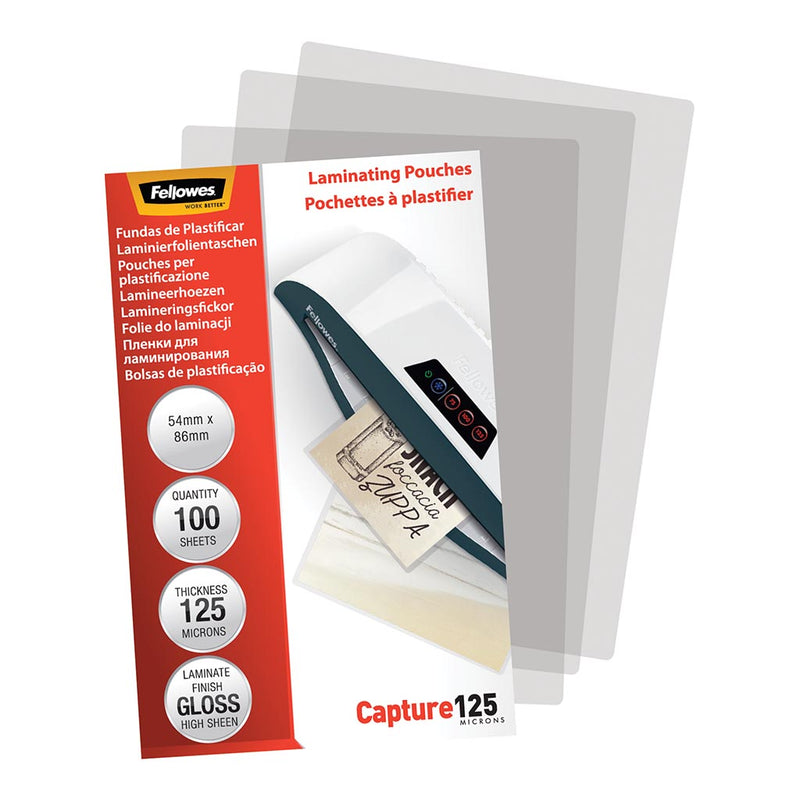 Fellowes Laminating Pouches 54x86mm 125 Micron Pack 100