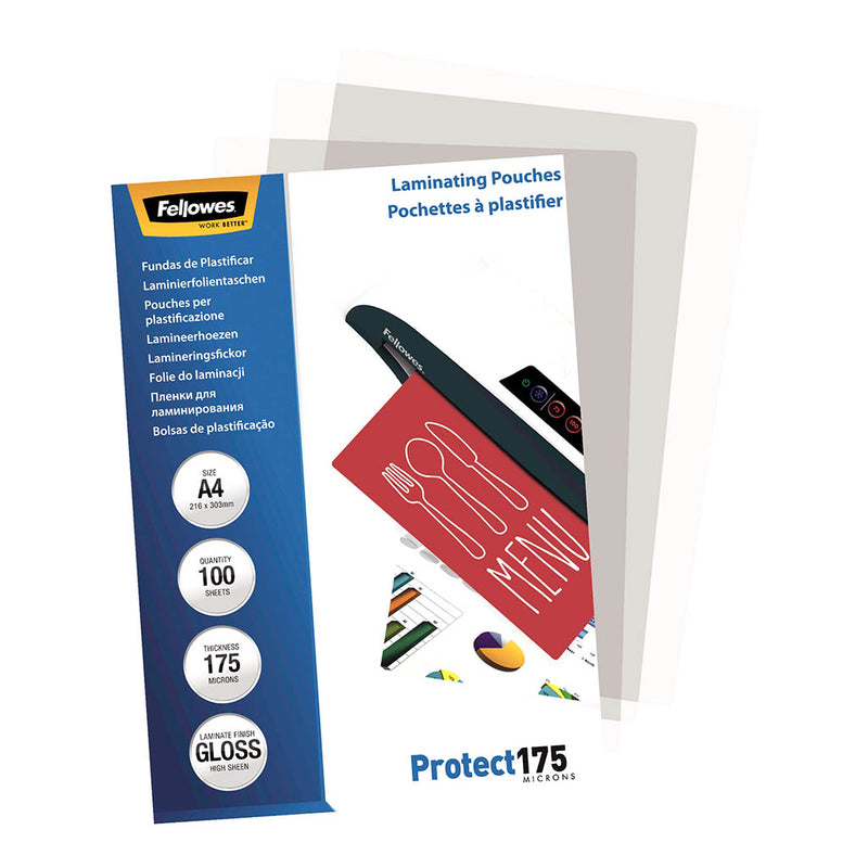 Fellowes Laminating Pouches A4 Gloss 175 Micron Pack 100