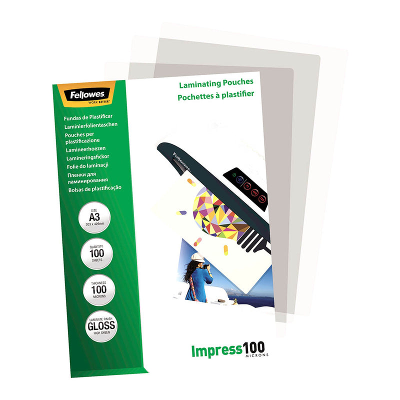 Fellowes Laminating Pouches A3 Gloss 100 Micron Pack 100
