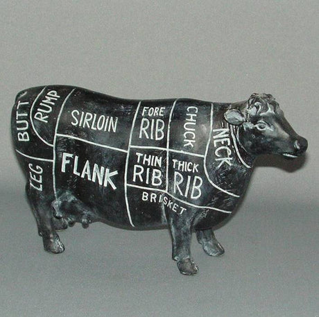 Decorative butcher's cow ornament, measuring 21 x 14 cm, perfect for farm-themed decor or as a unique gift.