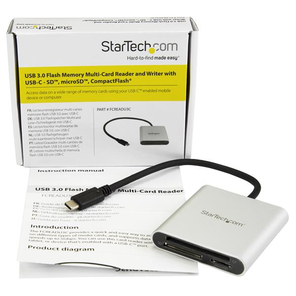 USB 3.0 Flash Memory Multi-Card Reader/Writer w/ USB-C - SD/microSD/CompactFlash