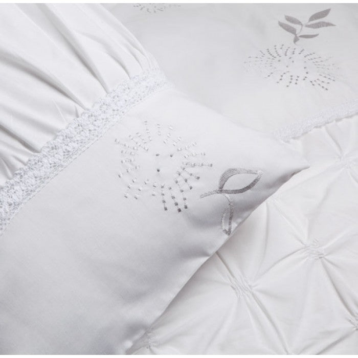 Elegant Felicity White Euro Pillowcase by Logan & Mason, featuring sequins and a soft reverse, perfect for stylish bedding.