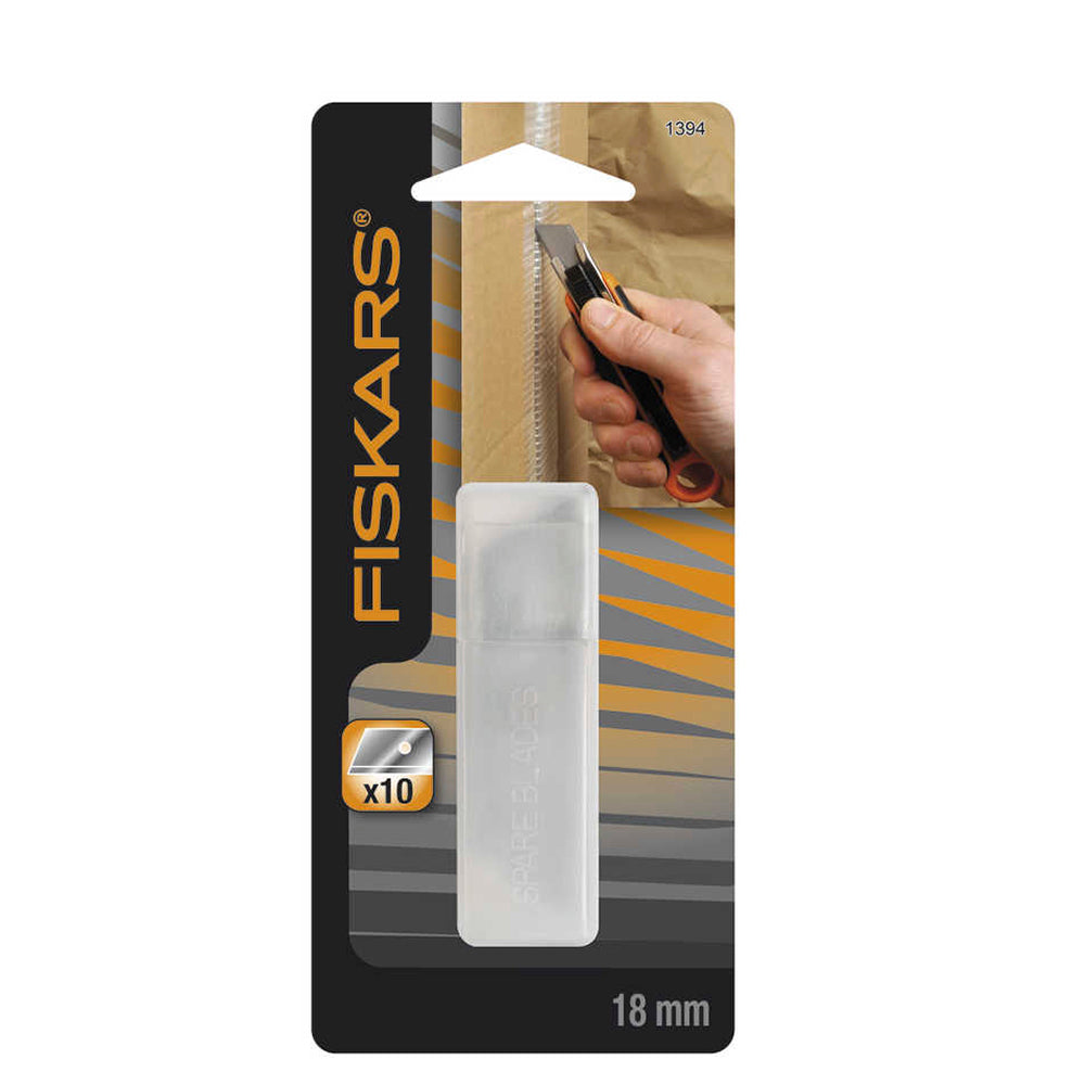 18mm Fiskars utility blades for precision cutting, pack of 10, designed for seamless fit with 1393C Safety Knife.