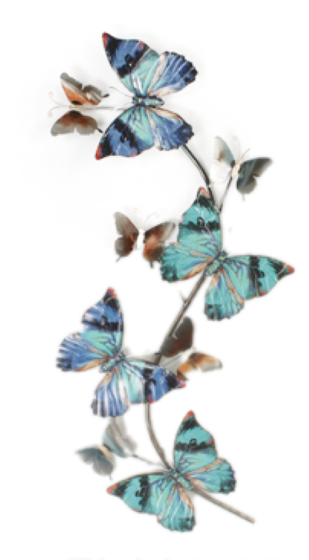 Vertical metal wall hanging featuring intricate butterfly designs, adding a touch of nature to your decor.
