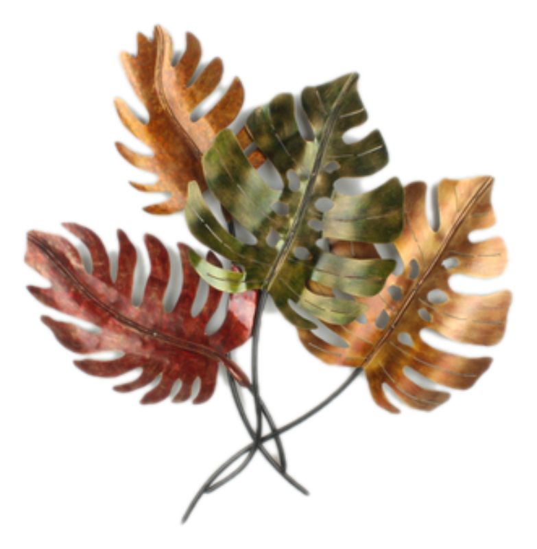 Metal Wall Art - Red Green Gold Leaves (77cm)