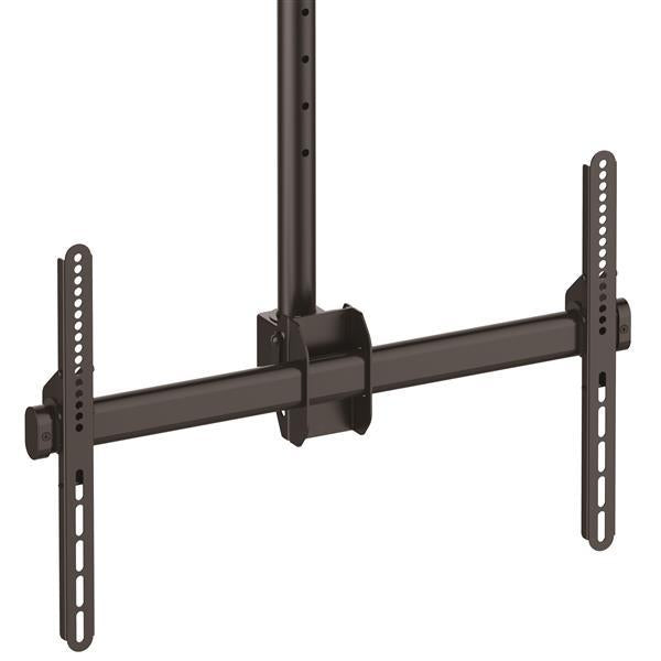 High Ceiling TV Mount with adjustable pole for VESA TVs 32"-75", allowing full-motion swivel and tilt for optimal viewing.