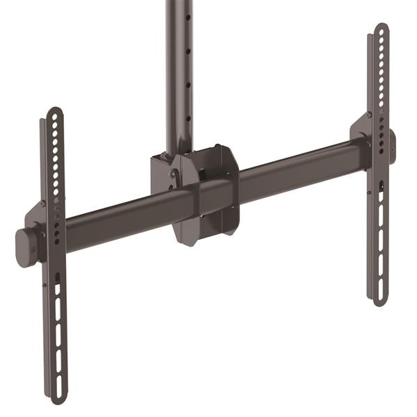 Ceiling mount for 32"-75" TVs, full motion with telescopic pole, tilts -25° and swivels 360°, saving space and enhancing visibility.