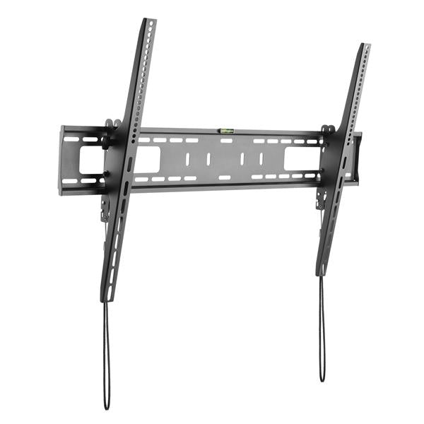 Heavy-duty tilting wall mount for 60"-100" TVs, low-profile design, supports 165 lbs, ideal for various spaces.