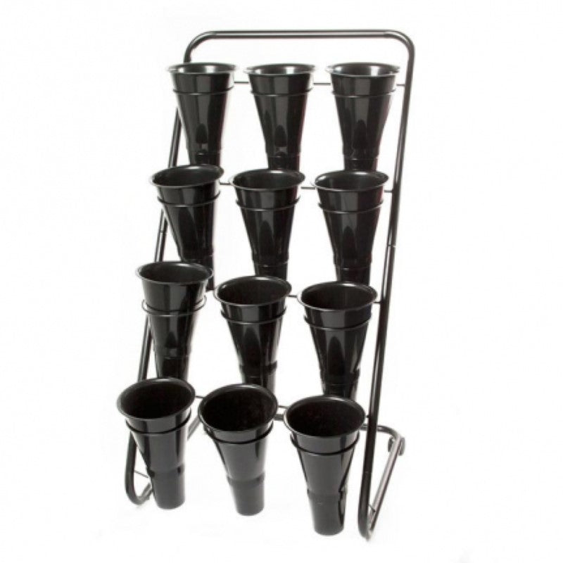 Florist Supplies - Flower Stand Trolley with 12 Plastic Vases Black
