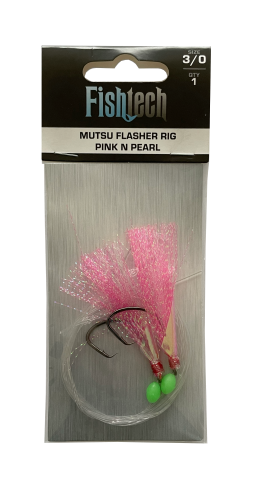 Fishtech 3/0 Mutsu Economy Flasher Rig - Pink n Pearl