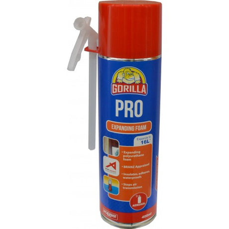 Nail Power Expanding Foam Gorilla 400ml aerosol for insulation, sealing gaps, and excellent adhesion on various materials.