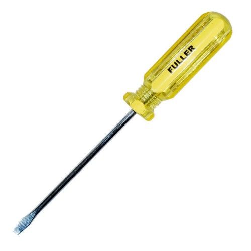 Compact slotted screwdriver with a 75mm chrome vanadium steel blade and fluted shatterproof handle for superior grip.