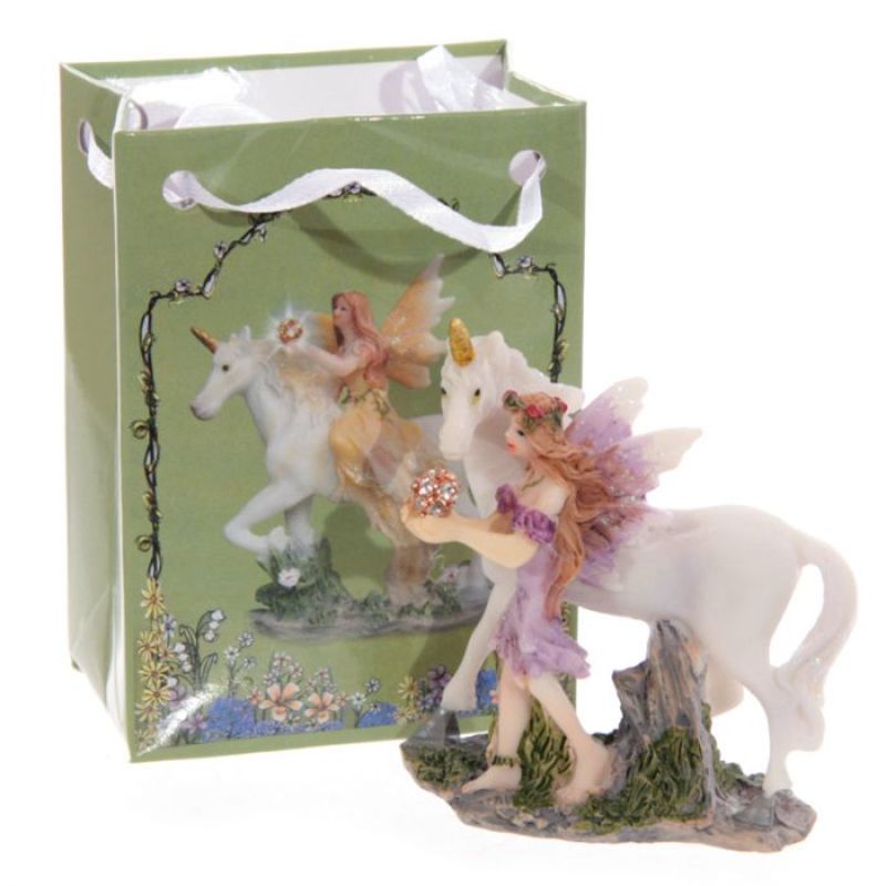 Enchanting set of 24 resin fairy and unicorn figurines in a charming mini gift bag, perfect for imaginative play and parties.