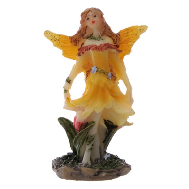 Set of 12 assorted Meadow Flower Fairy Figurines, beautifully crafted in colorful resin for enchanting home decor.