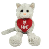 Soft Plush Toy -  Romance Bella Cat. Cat holding red heart with print Be Mine
