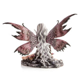 Enchanting fairy with lilac hair feeding a tiny dragon by a serene rock pond, beautifully detailed and whimsical decor.