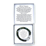 African Turquoise Heart Guardian Angel Bracelet showcasing unique gemstone beads, symbolizing protection and peace.
