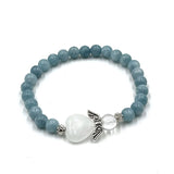 Aquamarine Crystal Heart Guardian Angel Bracelet with 6mm stones, symbolizing love, protection, and serenity.