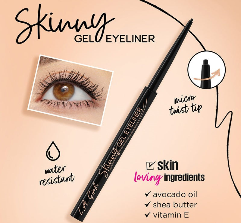 Ultra-skinny Silky Black gel eyeliner pencil for precise lines, water-resistant and creamy formula, perfect for sensitive eyes.